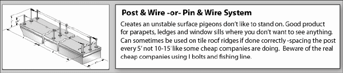 Pigeon bird control post and wire system